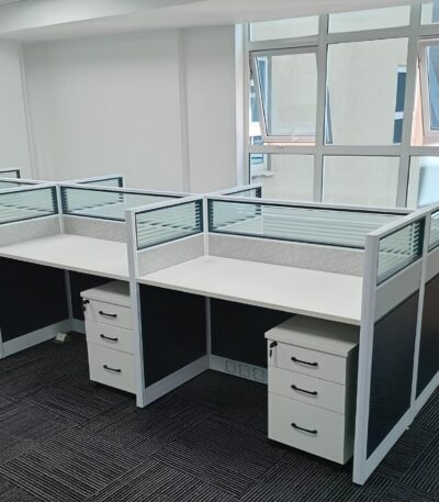 6-Seater Office Workstation with Glass Partitions and Drawer Units