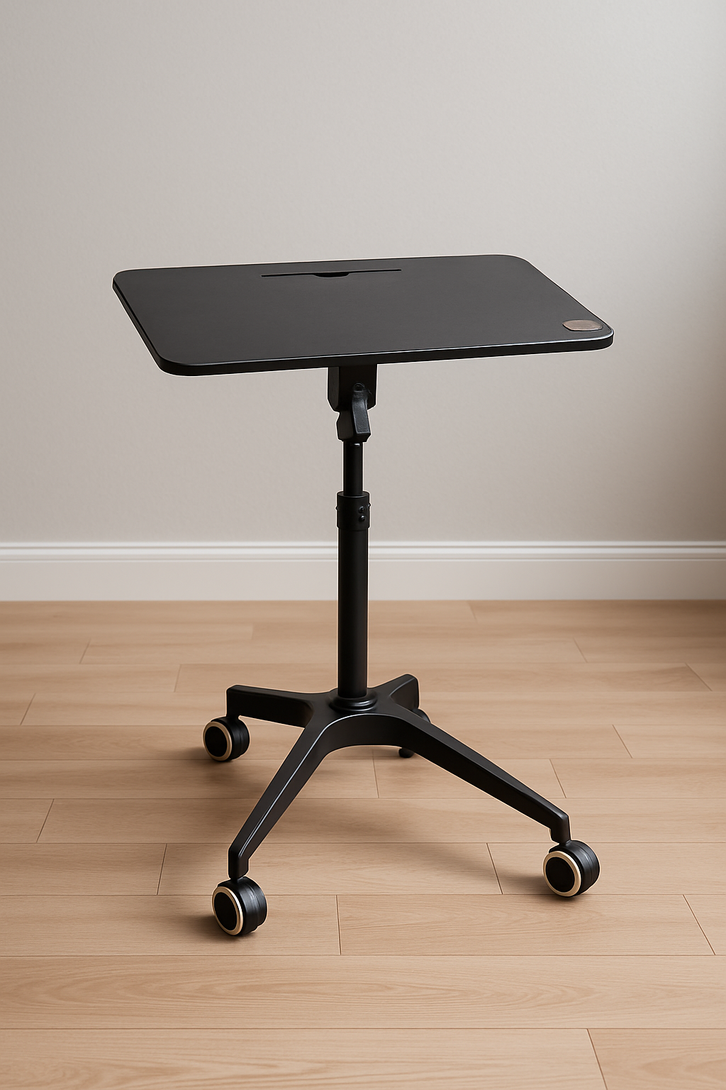 height adjustable mobile laptop table on wheels, black portable rolling desk