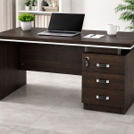 Modern wooden office desk with lockable drawers for professional workspace