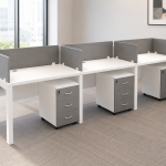 Modern 3-seater office workstation with privacy dividers and mobile pedestals