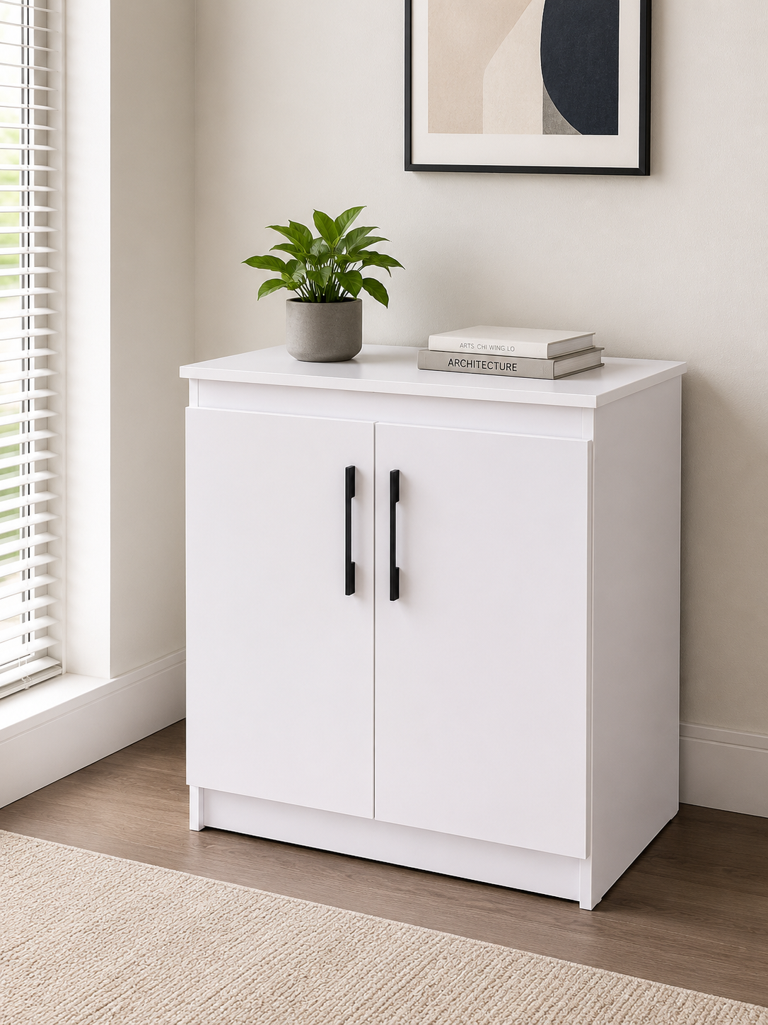 Modern office mini cabinet with lockable doors and shelving
