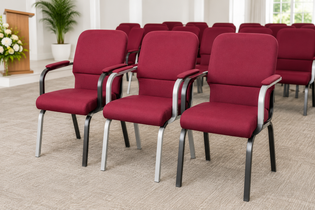 Fabric Padded Church & Conference Visitor Chair with Armrests