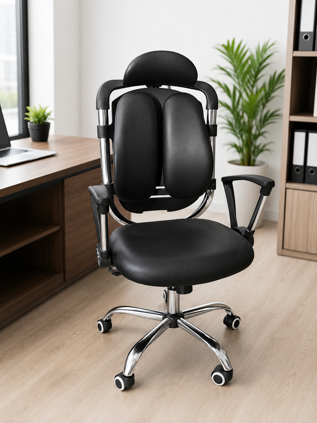Ergonomic Double Back Office Chair with Headrest & Lumbar Support