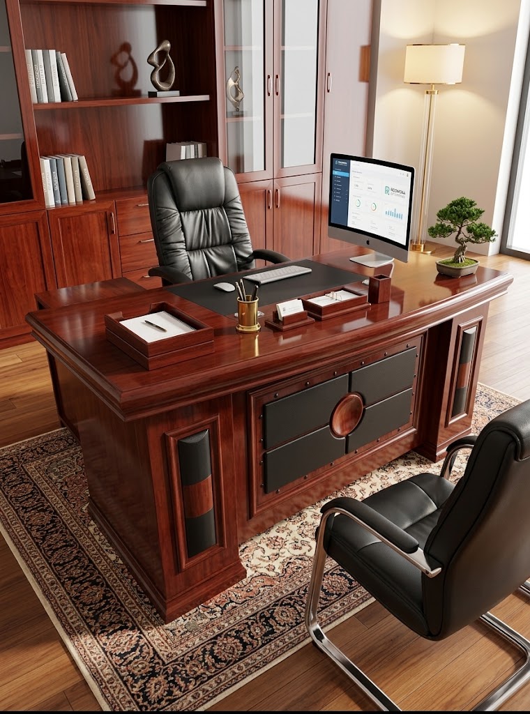 Modern luxury executive office desk with modesty panel and integrated storage in Nairobi Kenya