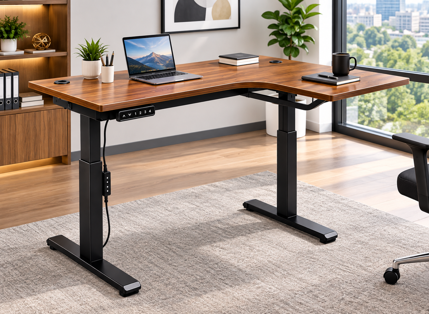 Electric L-shaped height adjustable standing desk for modern office in Kenya
