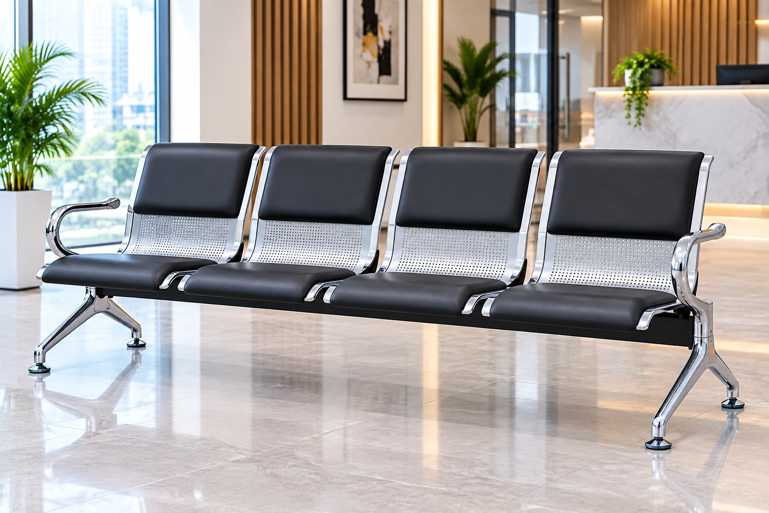 Modern 4-seater waiting bench with metal frame in Kenya