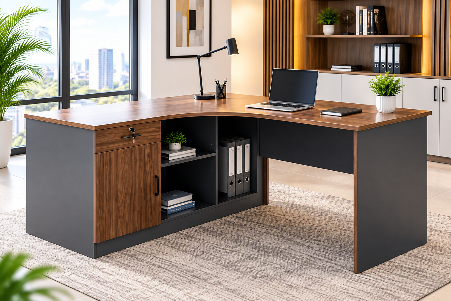 Modern L-shaped executive office desk with storage in Kenya