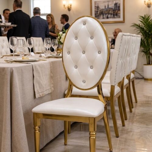 1. Elegant gold-tone banquet dining chair for weddings, receptions, hotels and corporate events in Kenya.