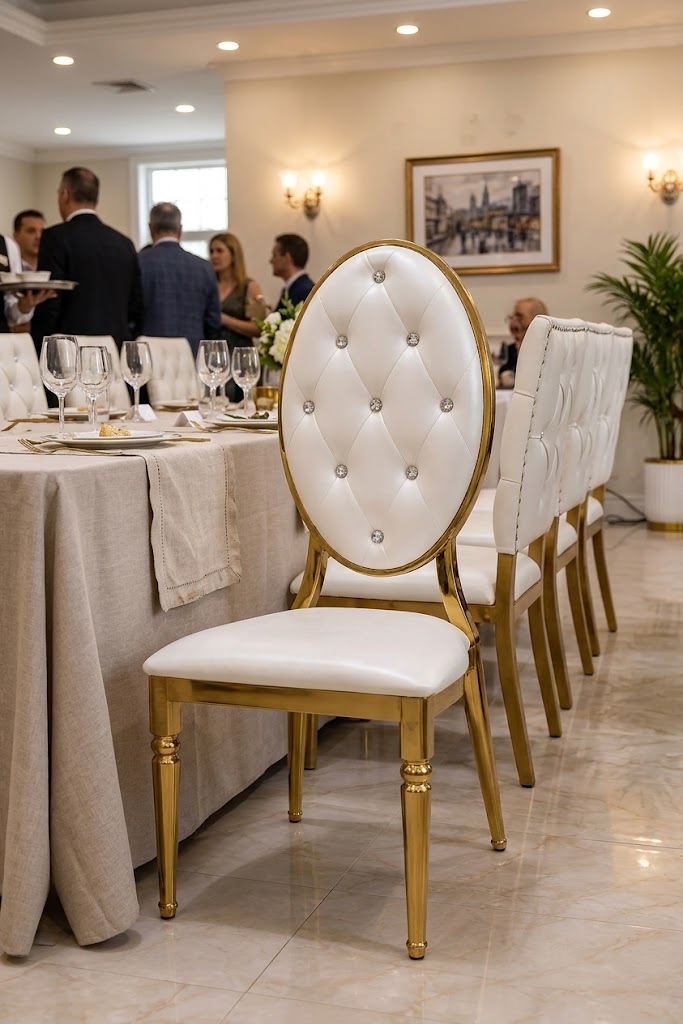 1. Elegant gold-tone banquet dining chair for weddings, receptions, hotels and corporate events in Kenya.