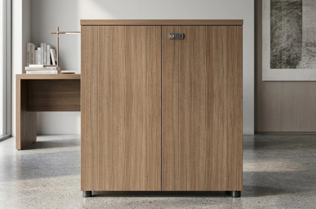 Modern low height wooden office storage cabinet with digital keypad lock